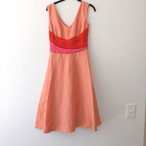 J. Peterman coral fit and flare silk and linen dress